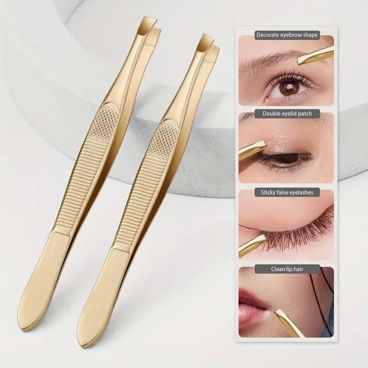Pince À Épiler En Acier Inoxydable Doré Pointes Plates Et Biaisées Disponibles Outil De Dépilation Unisexe Pour Sourcils Et Barbe