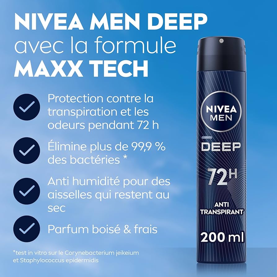 Nivea Man Déodorant Deep Darkwood Maxx Tech 72H Black Carbon Anti-Bactérien Spray