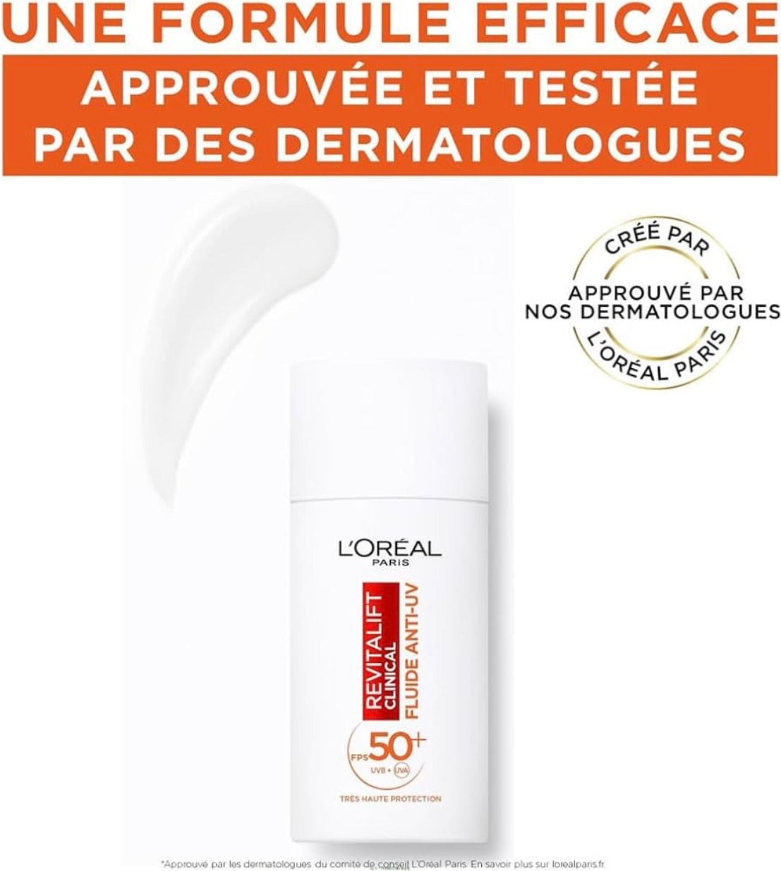 L'Oréal Paris Fluide Anti-Uv Fps 50+ Vitamine C + Vitamine E + Acide Hyaluronique Taches Rides & Teint Irrégulier Fini Invisible