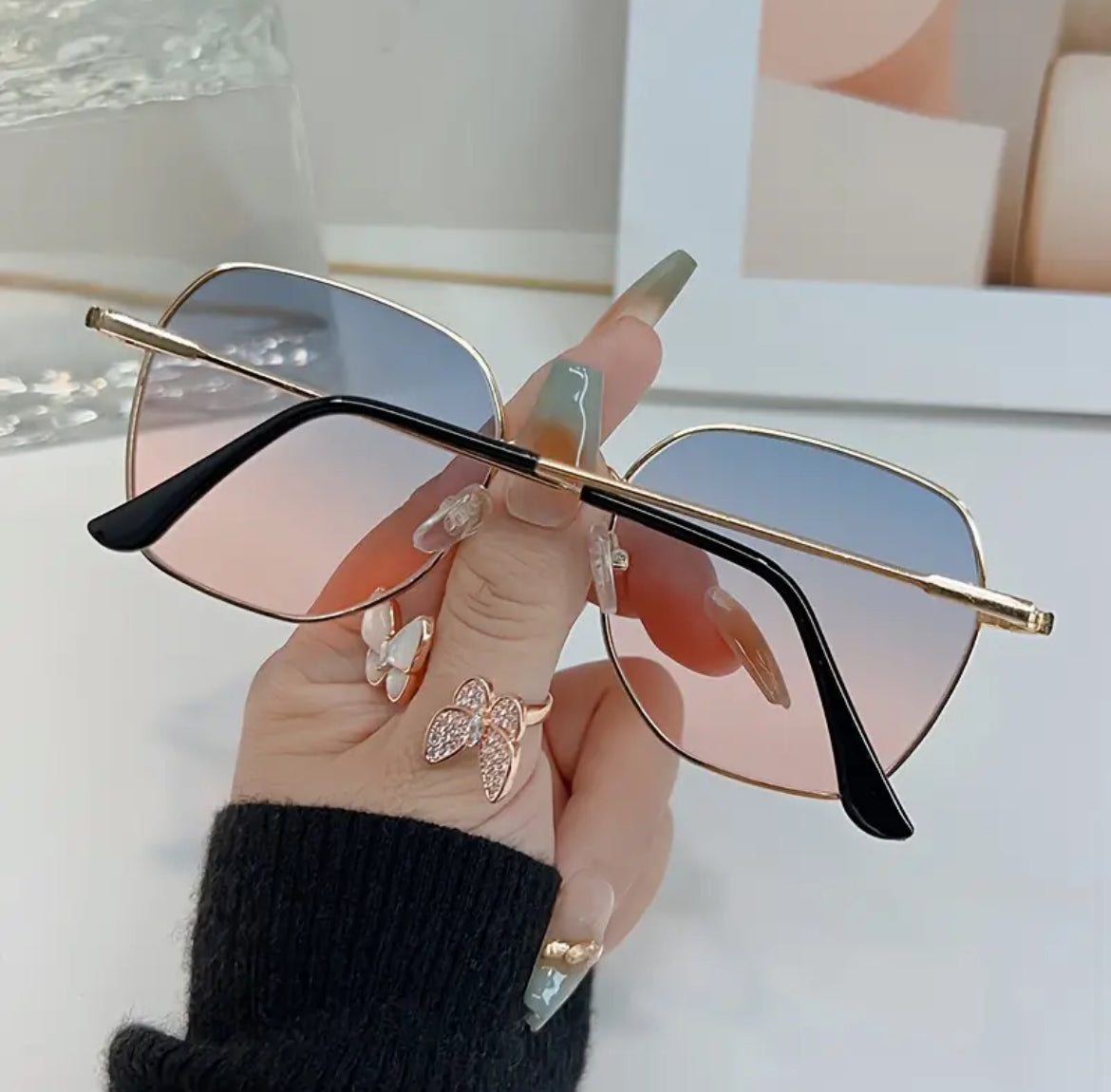 نظارات شمسية مربعة أنيقة بتصميم ريترو مع حماية من الأشعة فوق البنفسجية - عدسات متدرجة اللون، إطار معدني