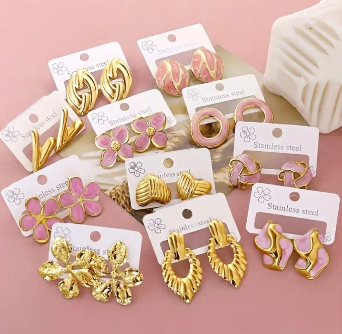 Paire De Boucles D'Oreilles En Acier Inoxydable "Beach Vibes" Avec Fleurs Design En Style Rétro De Luxe Léger