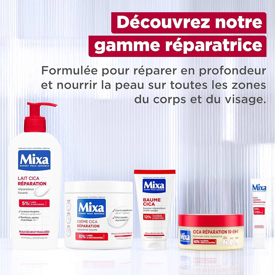 Mixa Créme Cica Réparation Pour Peaux Très Sèches Et Rugueuses Visage Corps Et Mains 10 % Urée Et Acide Aminé Expert Peau Sensible