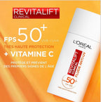 L'Oréal Paris Fluide Anti-Uv Fps 50+ Vitamine C + Vitamine E + Acide Hyaluronique Taches Rides & Teint Irrégulier Fini Invisible
