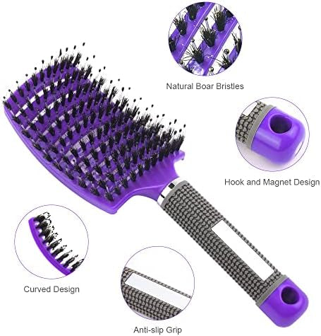Brosse À Cheveux Magique - Démêlante Instantanée - Poils De Sanglier & Nylon Anti-Casse & Anti-Statique Pour Cheveux Bouclés Lisses Épais Ou Fins