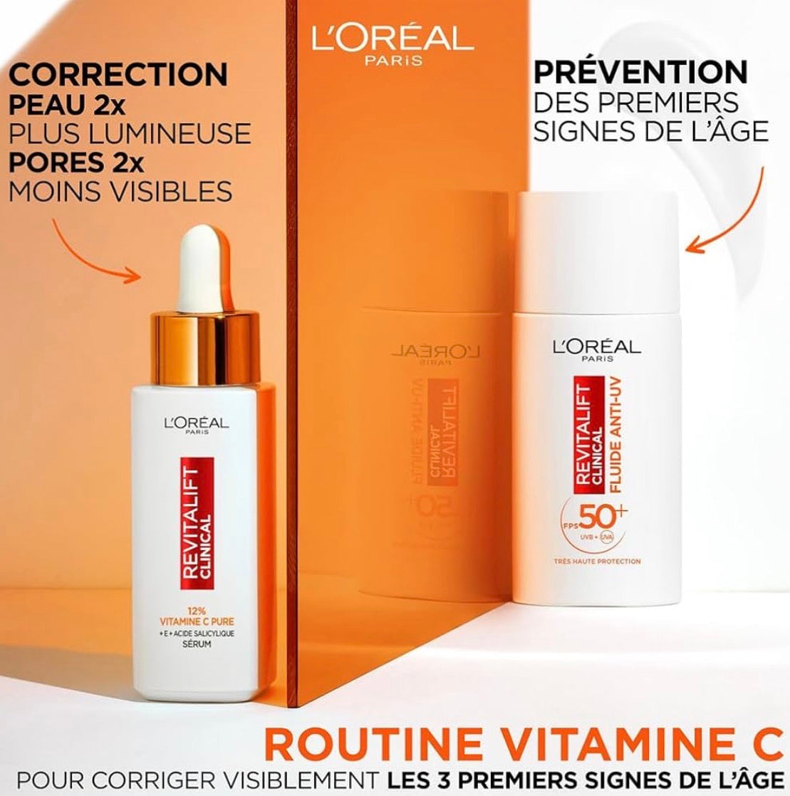L'Oréal Paris Fluide Anti-Uv Fps 50+ Vitamine C + Vitamine E + Acide Hyaluronique Taches Rides & Teint Irrégulier Fini Invisible