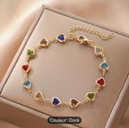 Bracelet Femme Tendance En Perles En Forme De Cœur Colorées Avec Strass