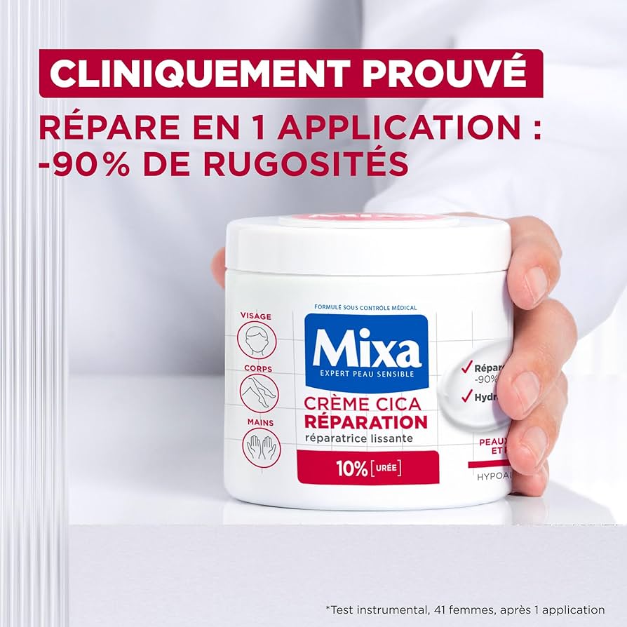 Mixa Créme Cica Réparation Pour Peaux Très Sèches Et Rugueuses Visage Corps Et Mains 10 % Urée Et Acide Aminé Expert Peau Sensible
