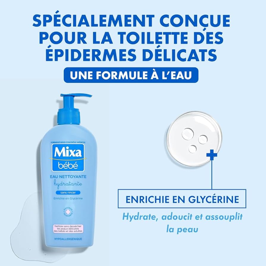 Mixa Bébé Eau Nettoyante Hydratante Sans Rincer Peaux Délicates Nourrissons