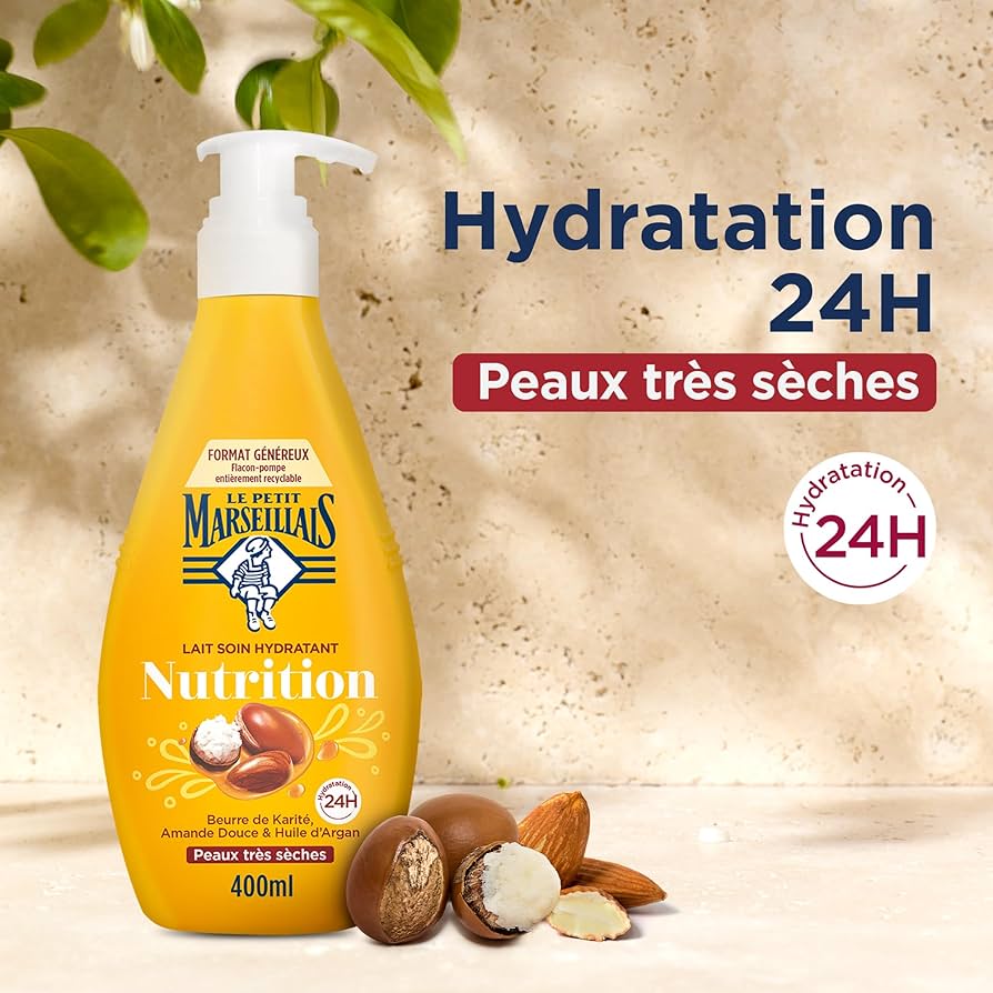 Le Petit Marseillais Lait Corps Hydratant Nutrition Au Beurre De Karite Amande Douce & Huile D’Argan