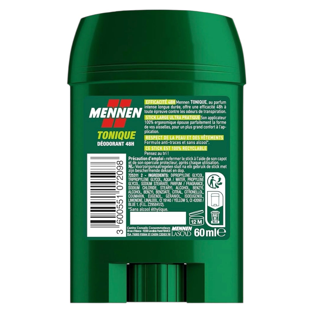 Mennen Tonique Déodorant Homme 24H Stick Large Sans Alcool Anti-Traces