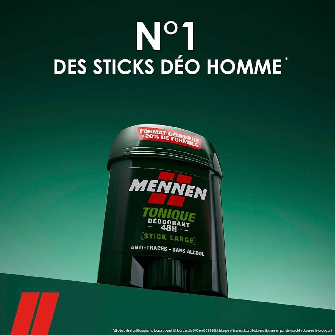 Mennen Tonique Déodorant Homme 24H Stick Large Sans Alcool Anti-Traces
