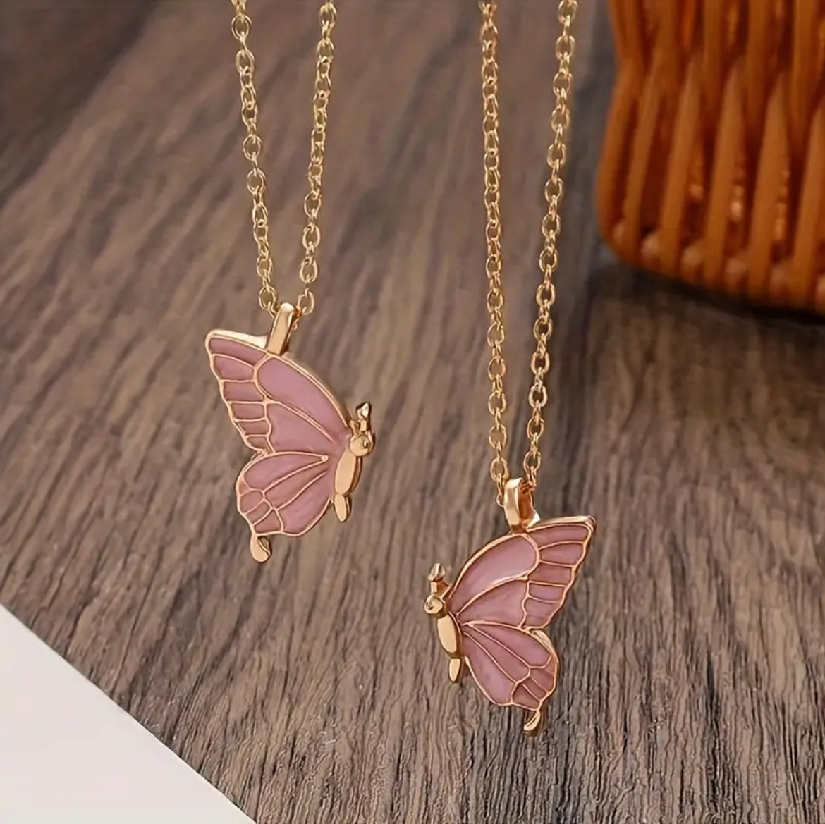 Collier Pendentif Papillon Rose En Alliage De Zinc Ajustable Pour Couples