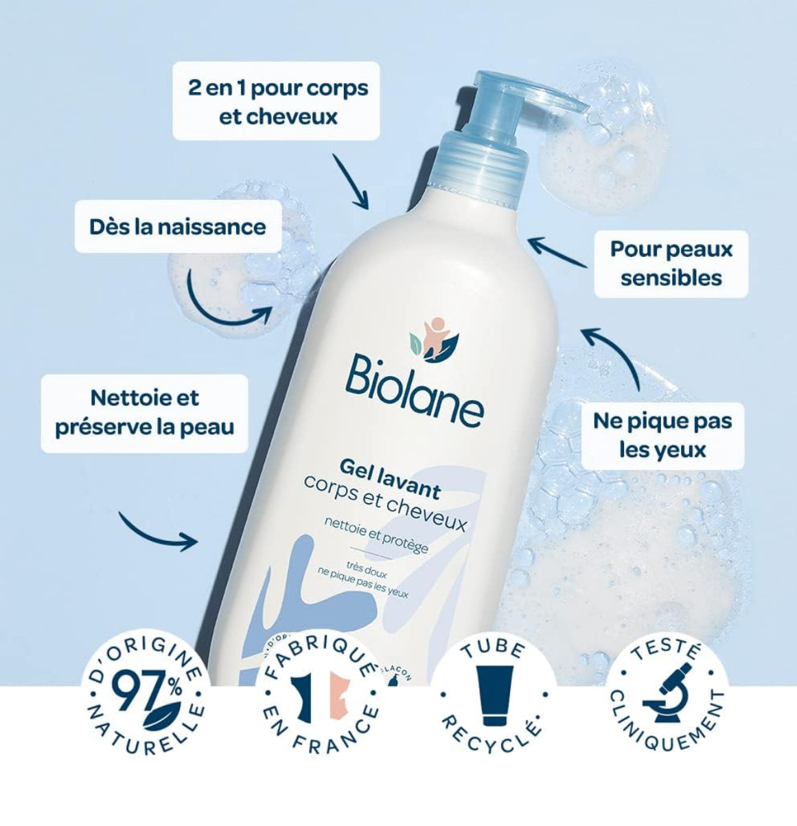 Biolane Gel Lavant Corps & Cheveux Peaux Sensibles Cheveux Fins Bébé
