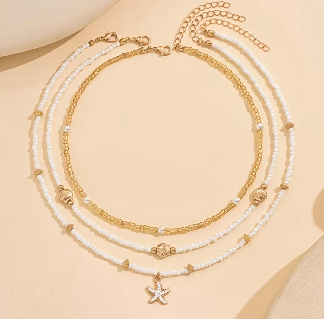 Collier Élégance Marine En Perles 3 Pièces