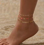 1 Pièce Lot De Bracelets De Cheville Bohème Dorés À Perles Roses