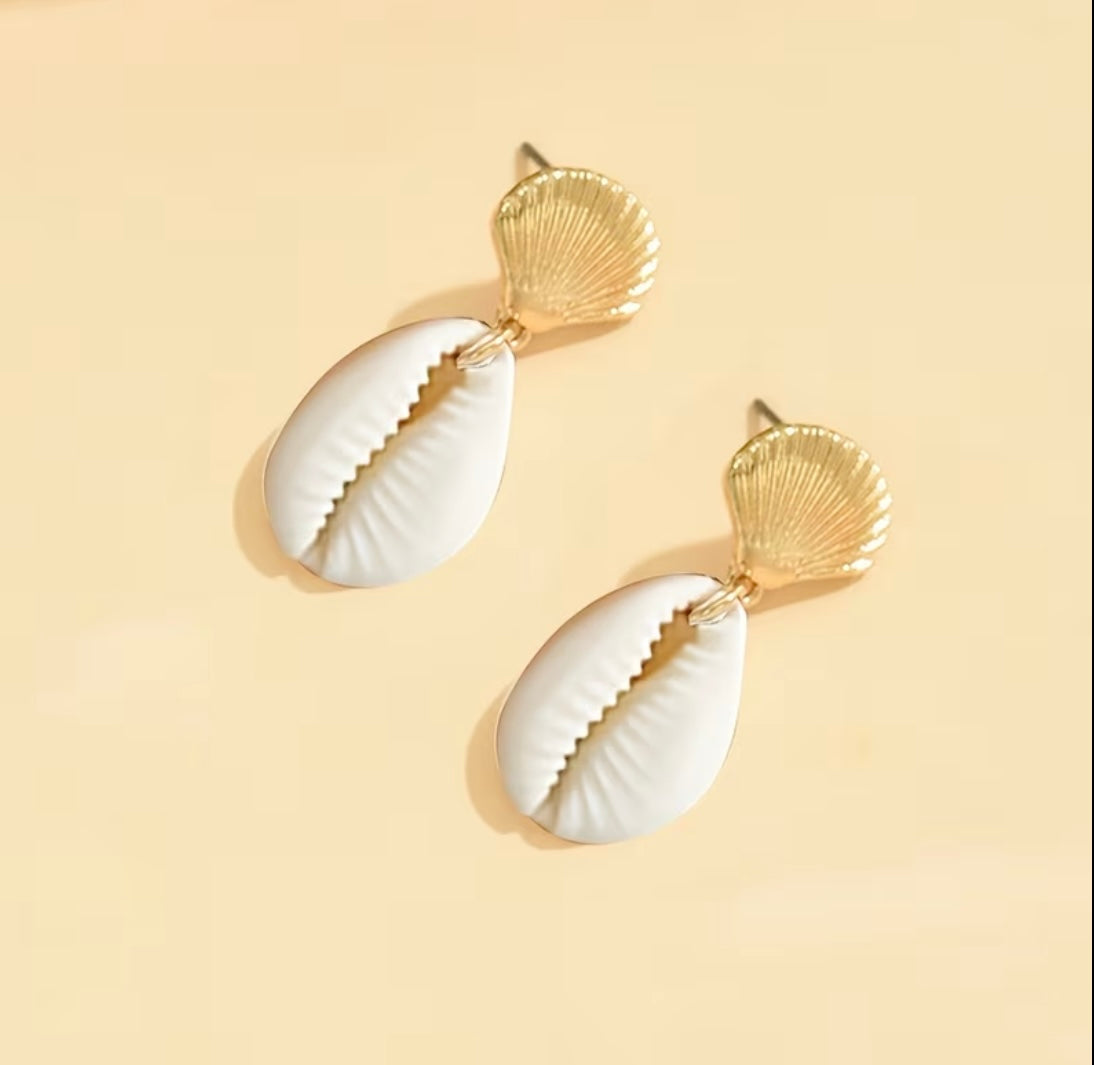 Boucles D’Oreilles Étoile De Mer & Coquillage Dorées