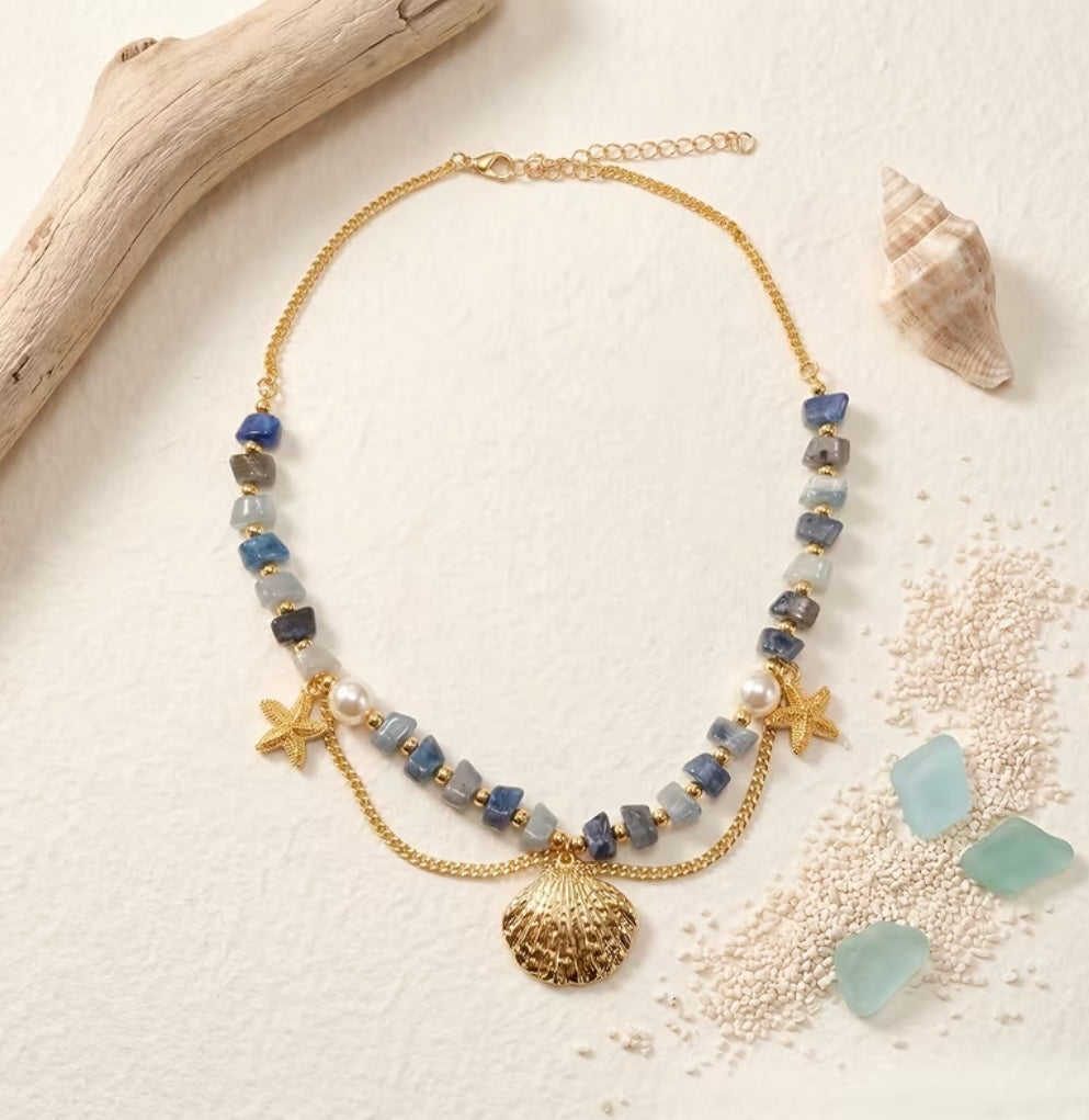 Collier Marin Élégance Coquillage & Étoiles De Mer