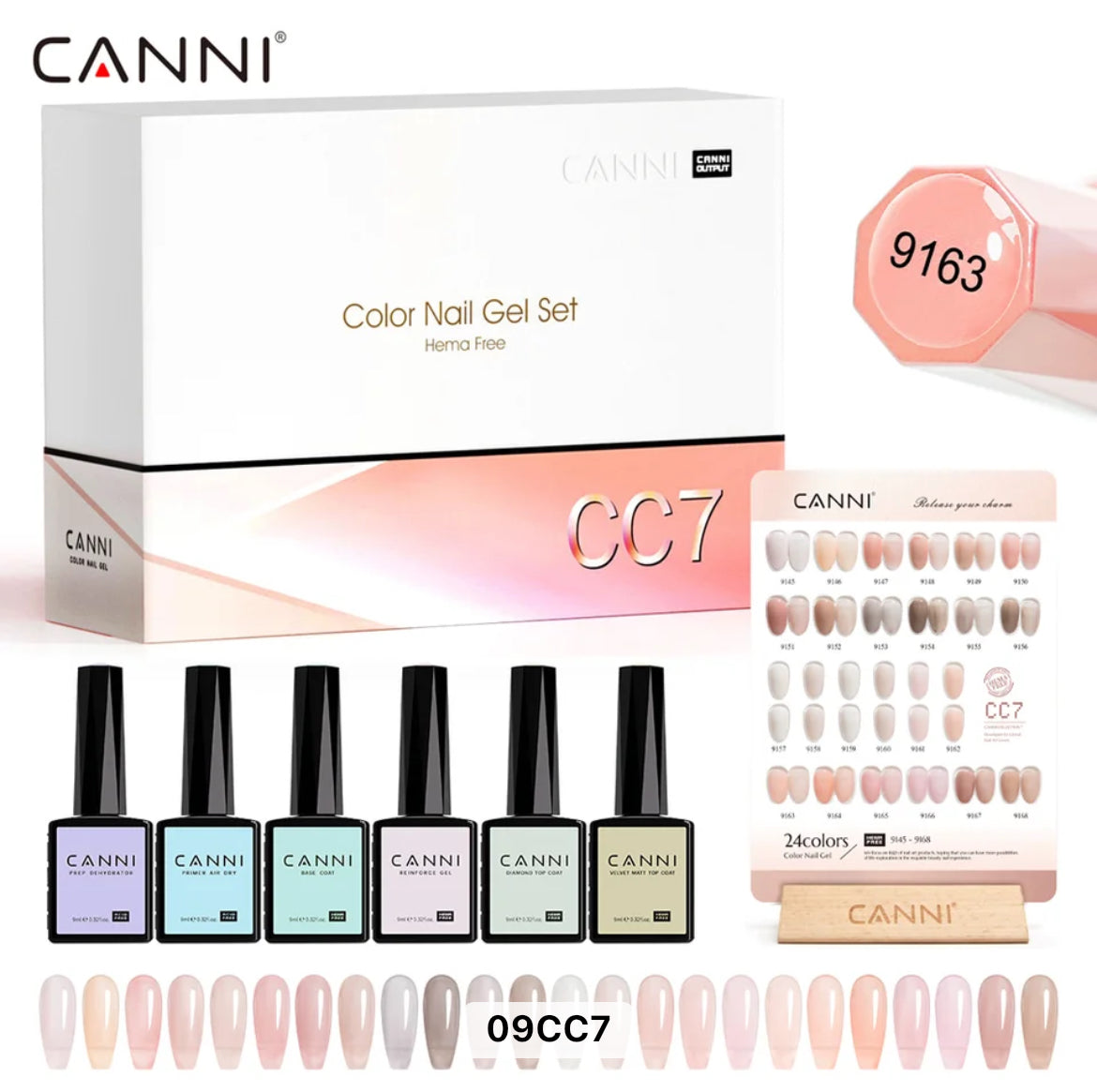 Canni Kit De Vernis À Ongles Gel Semi-Permanent Cc1-Cc7 24 Couleurs Soak Off Color Uv & Led Gel Polish 9Ml