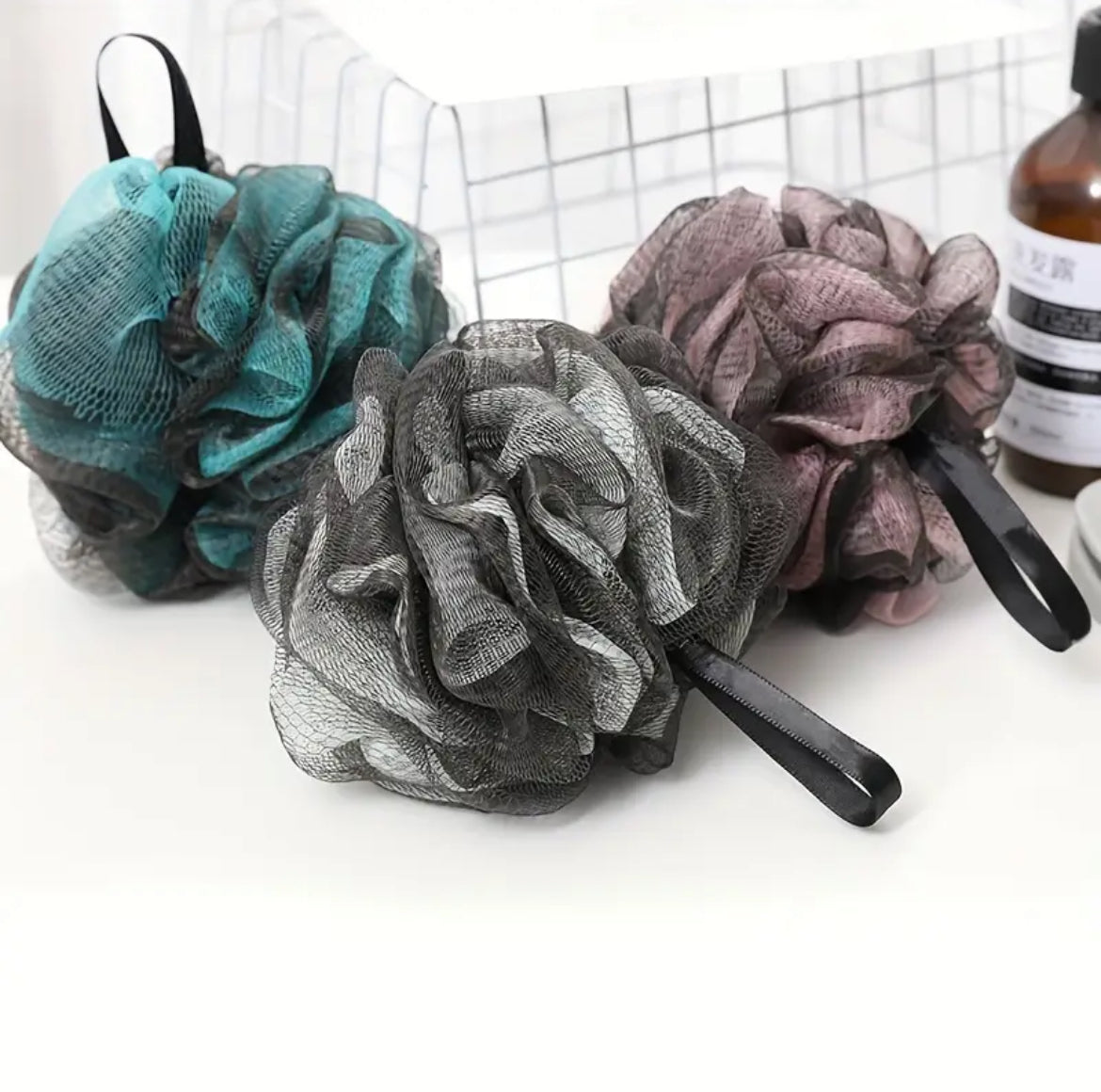 Éponges De Bain Chouchou Exfoliantes En Maille Douce Sans Odeur Multicolore Avec Cordon