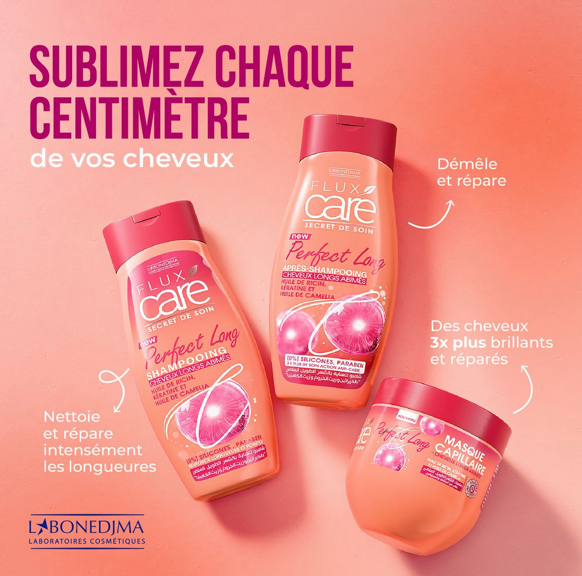 Flux Care Shampoing Huile De Ricin Kératine Et Huile De Camélia 0% Silicones Paraben