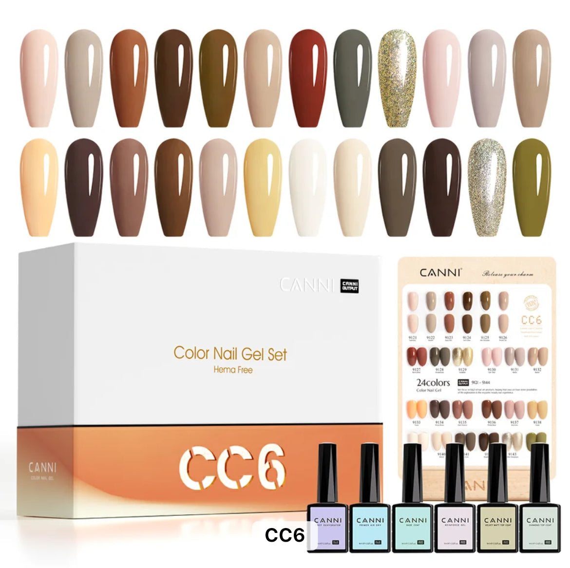 Canni Kit De Vernis À Ongles Gel Semi-Permanent Cc1-Cc7 24 Couleurs Soak Off Color Uv & Led Gel Polish 9Ml