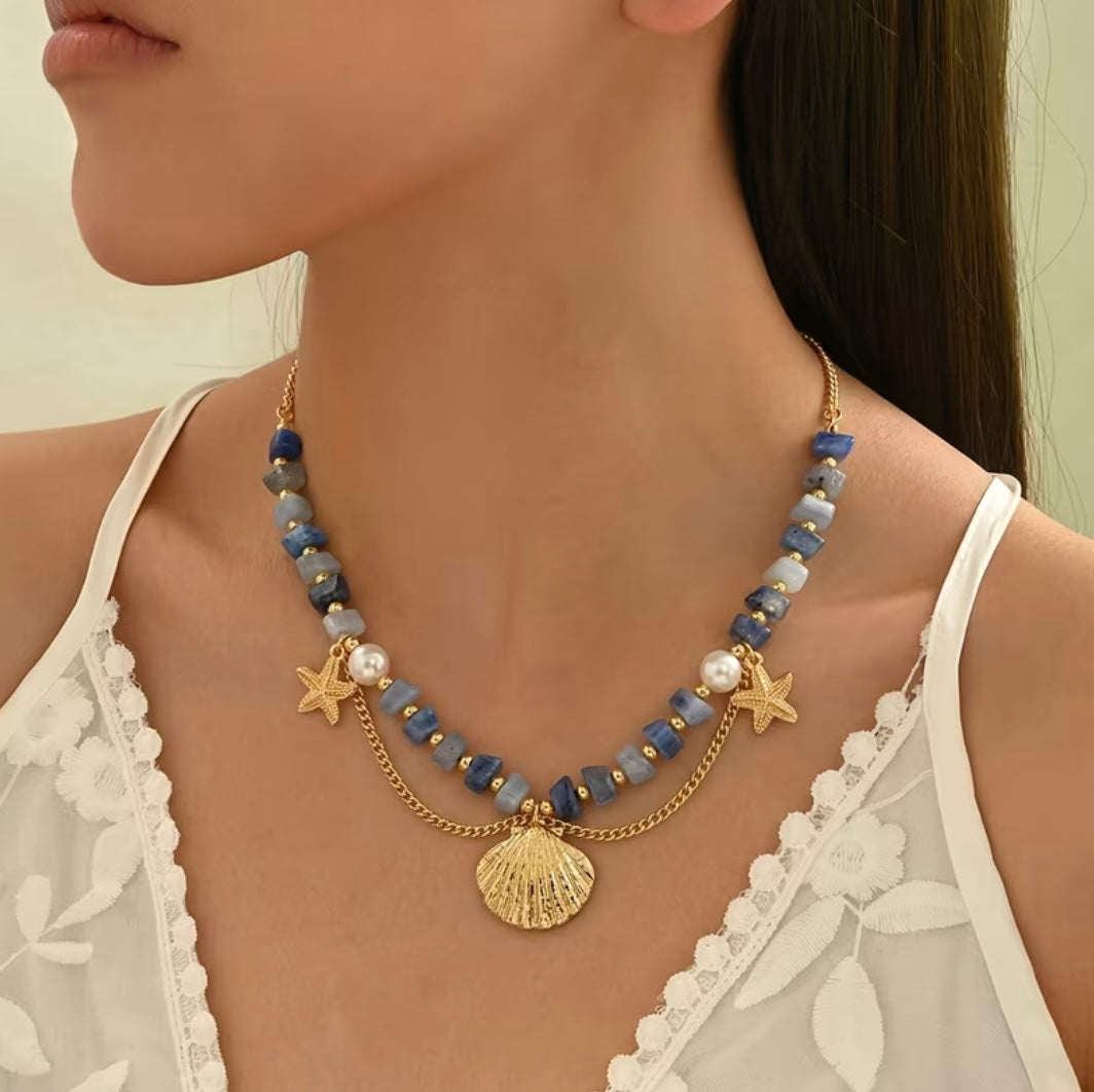 Collier Marin Élégance Coquillage & Étoiles De Mer