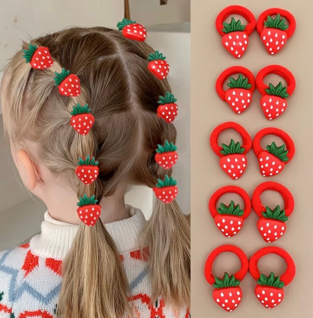 Élastique À Cheveux Enfant – Motif Fraise Ou Cerise 2 Pièces