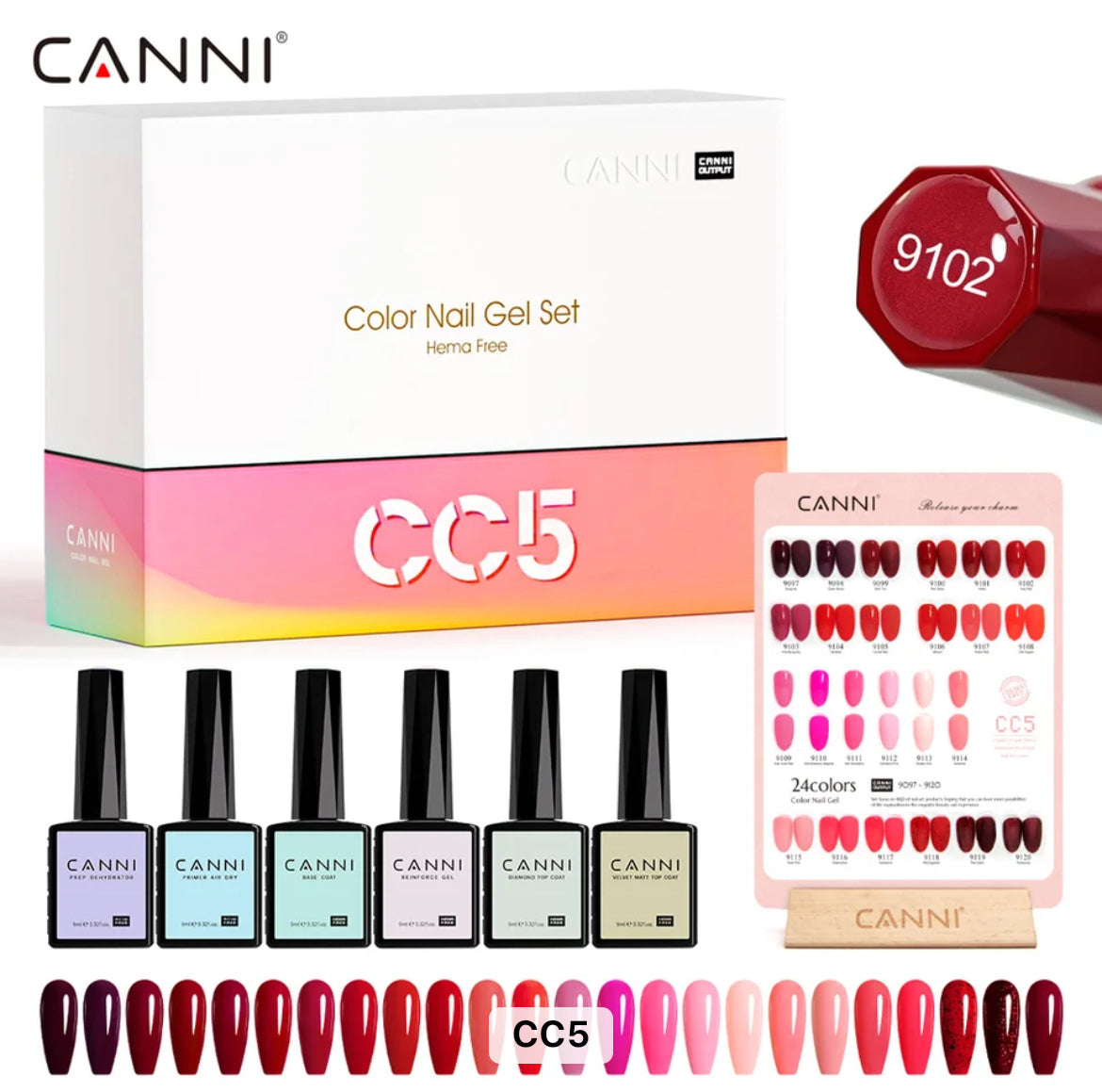 Canni Kit De Vernis À Ongles Gel Semi-Permanent Cc1-Cc7 24 Couleurs Soak Off Color Uv & Led Gel Polish 9Ml