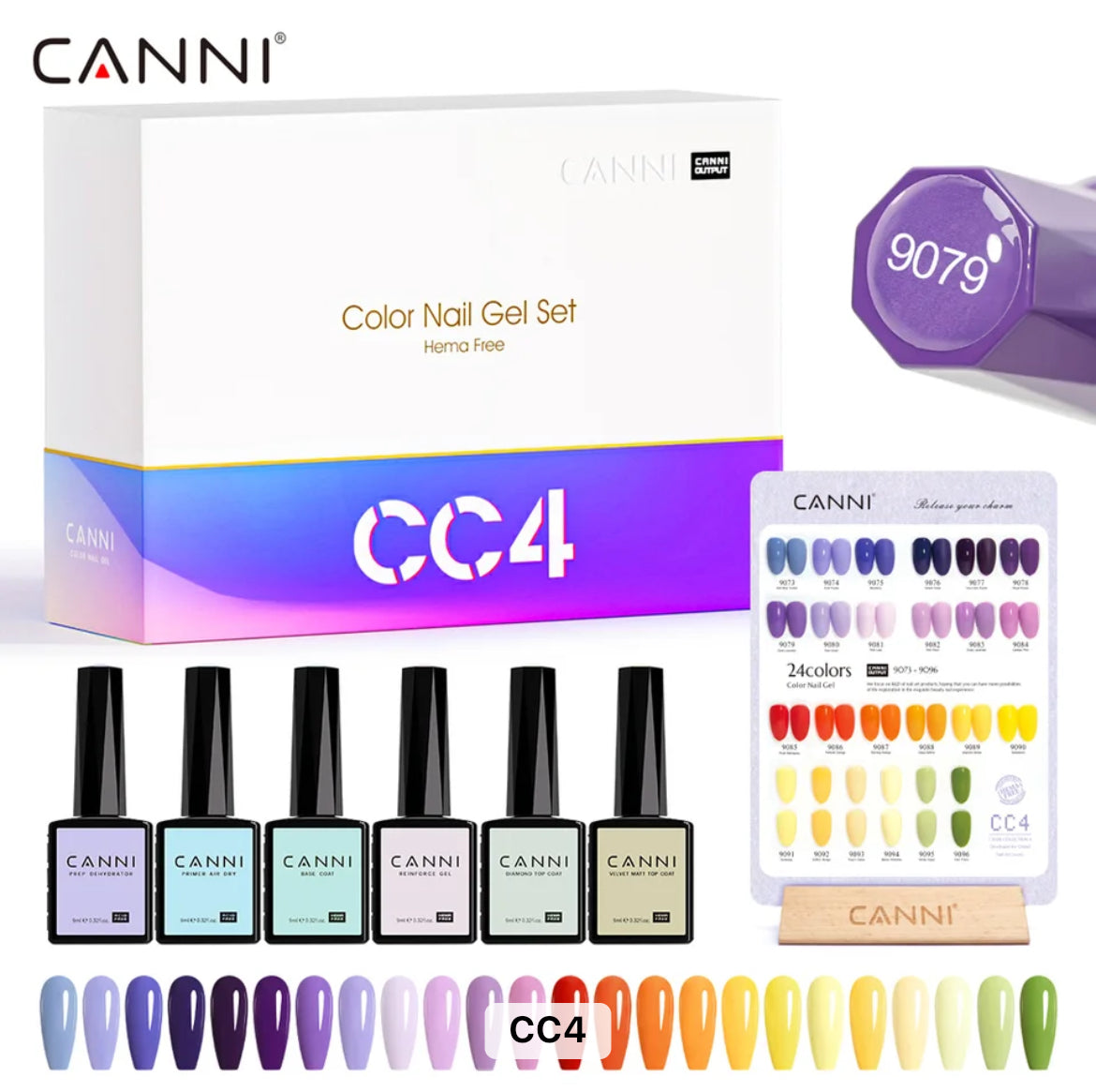 Canni Kit De Vernis À Ongles Gel Semi-Permanent Cc1-Cc7 24 Couleurs Soak Off Color Uv & Led Gel Polish 9Ml