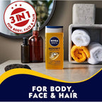 Nivea Men 3In1 Shower Gel Body Wash Boost 24H Energy Caffeine & Biodegradable Formula