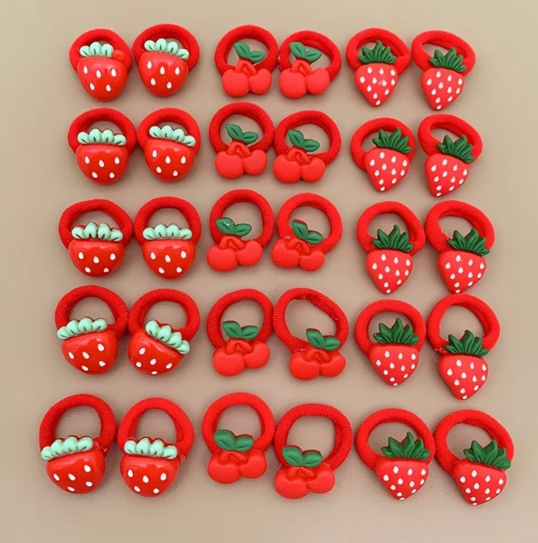 Élastique À Cheveux Enfant – Motif Fraise Ou Cerise 2 Pièces