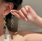 Boucles D'Oreilles Longues Et Brillantes En Zircone Verte