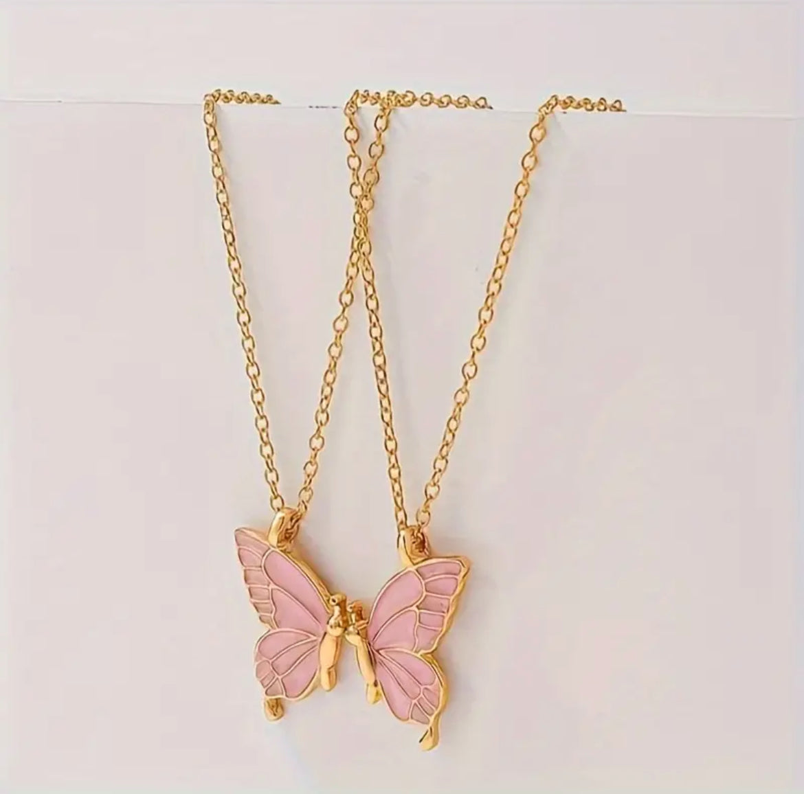 Collier Pendentif Papillon Rose En Alliage De Zinc Ajustable Pour Couples