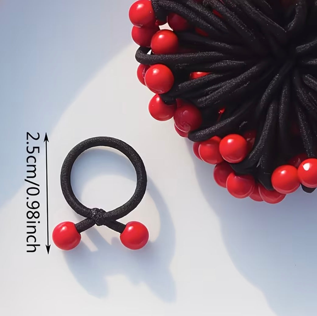 Lot De Élastiques À Cheveux Avec Perles Rouges