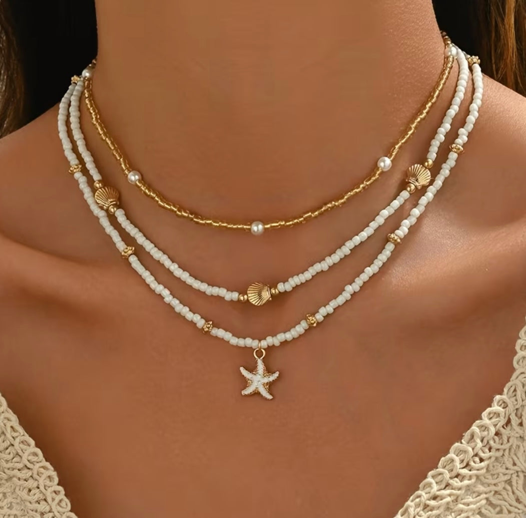 Collier Élégance Marine En Perles 3 Pièces
