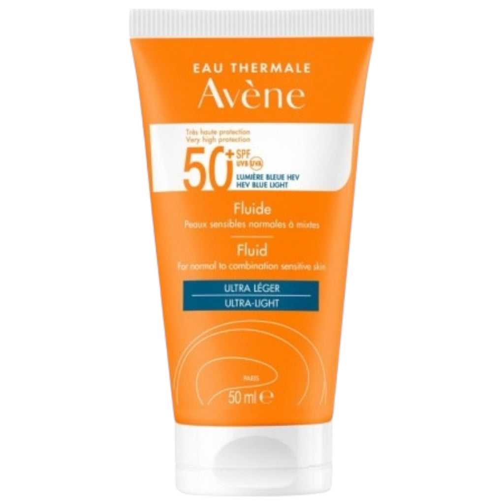 Avène Crème Solaire Fluide Ultra Léger Spf50+ Sans Parfum Visage Peaux Sensibles Normales À Mixtes