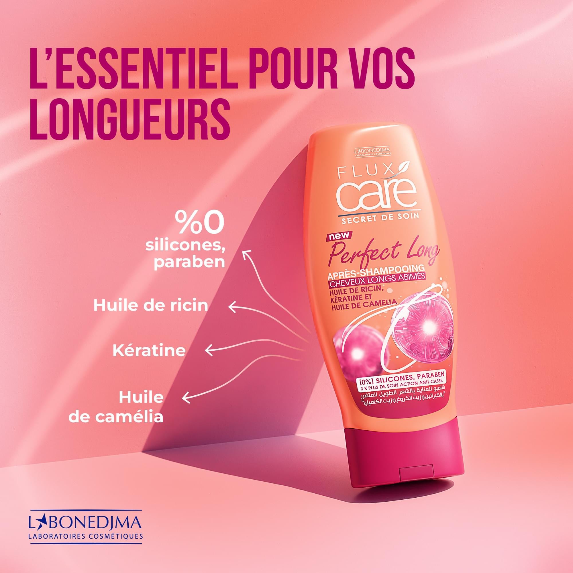 Flux Care Après-Shampoing Huile De Ricin Kératine Et Huile De Camélia 0% Silicones Paraben