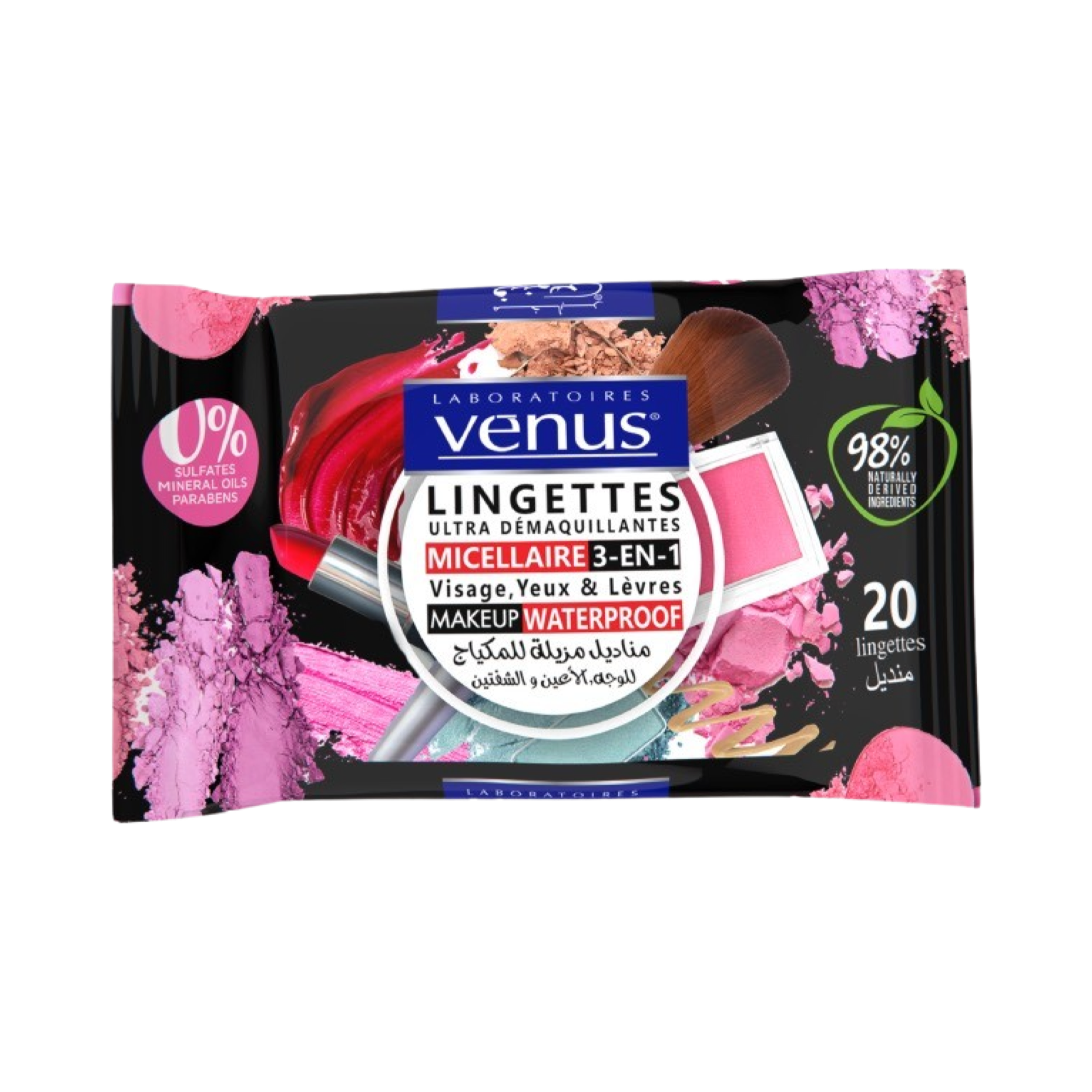 Venus Lingettes Micellaire Démaquillantes À L'Eau De Rose 20 Lingettes