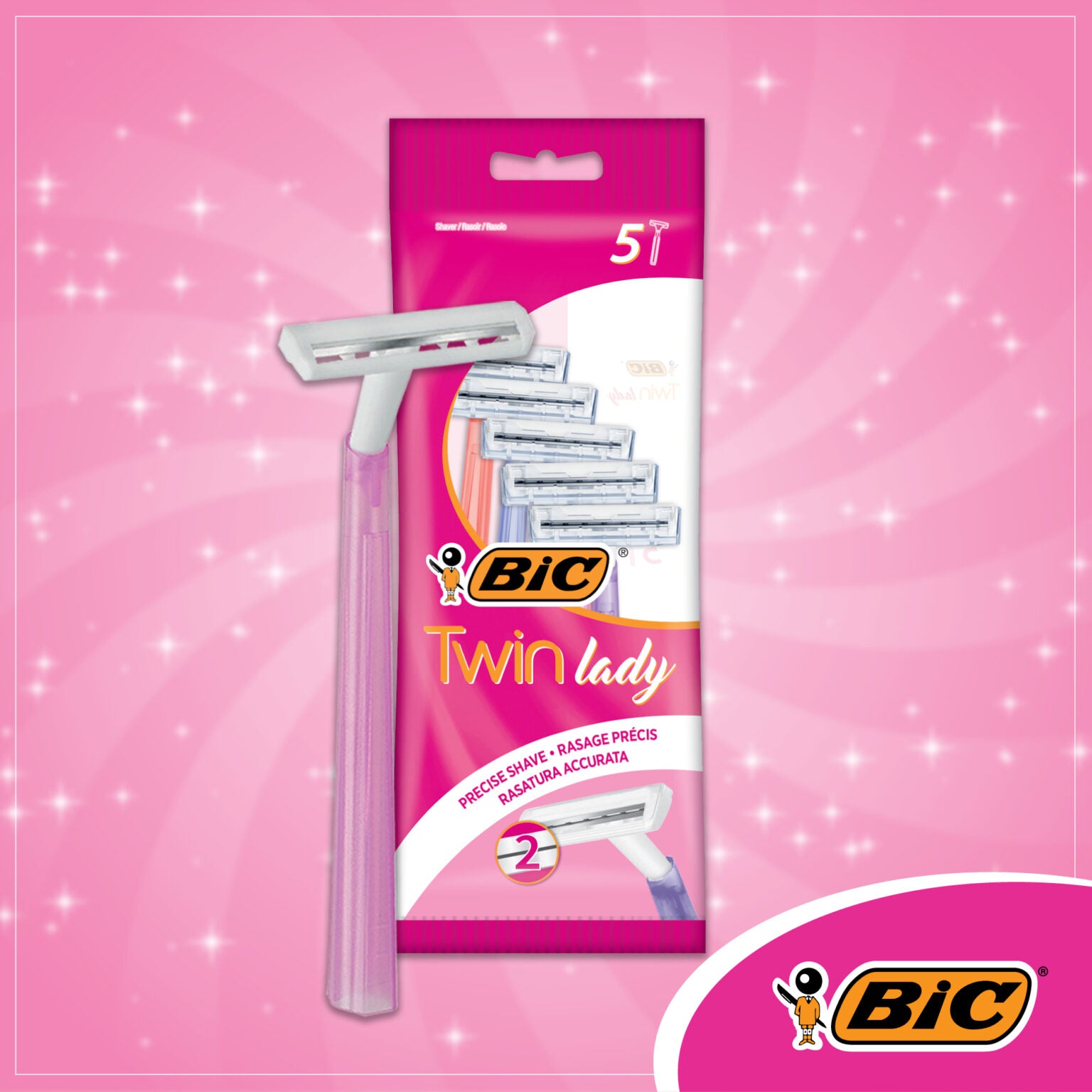 Bic Twin Femme Rasoirs Rose Femmes Peau Sensible Pack De 5 Rasoirs