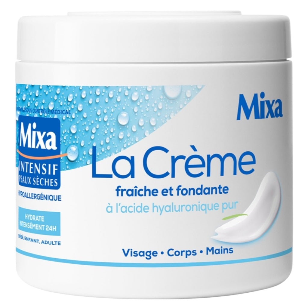 Mixa Intensif Peaux Sèches - La Crème Fraîche Et Fondante À L’Acide Hyaluronique Pur - Multi Usages Visage Corps Mains Pieds
