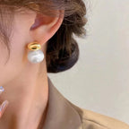Boucles D’Oreilles À Perle Nacrée En Acier Doré