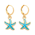 Boucles D’Oreilles Étoile De Mer Bleue Dorées