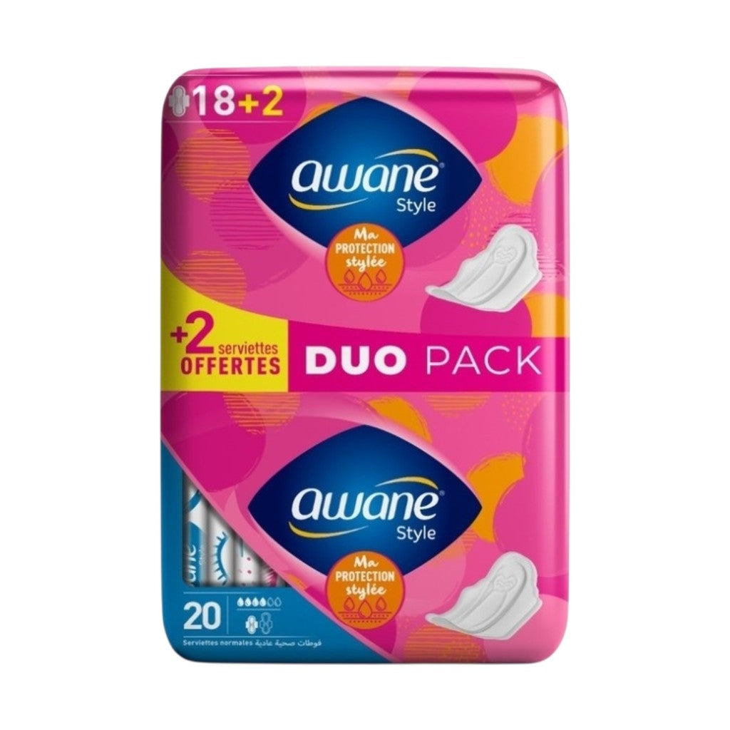Awane Serviette Hygiénique Style Normale Duo Pack X20 Pcs (18+2 Offertes)