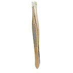 ملقط من الفولاذ المقاوم للصدأ مطلي بالذهب مع أطراف مسطحة ومائلة - أداة إزالة شعر الحواجب واللحية للجنسين