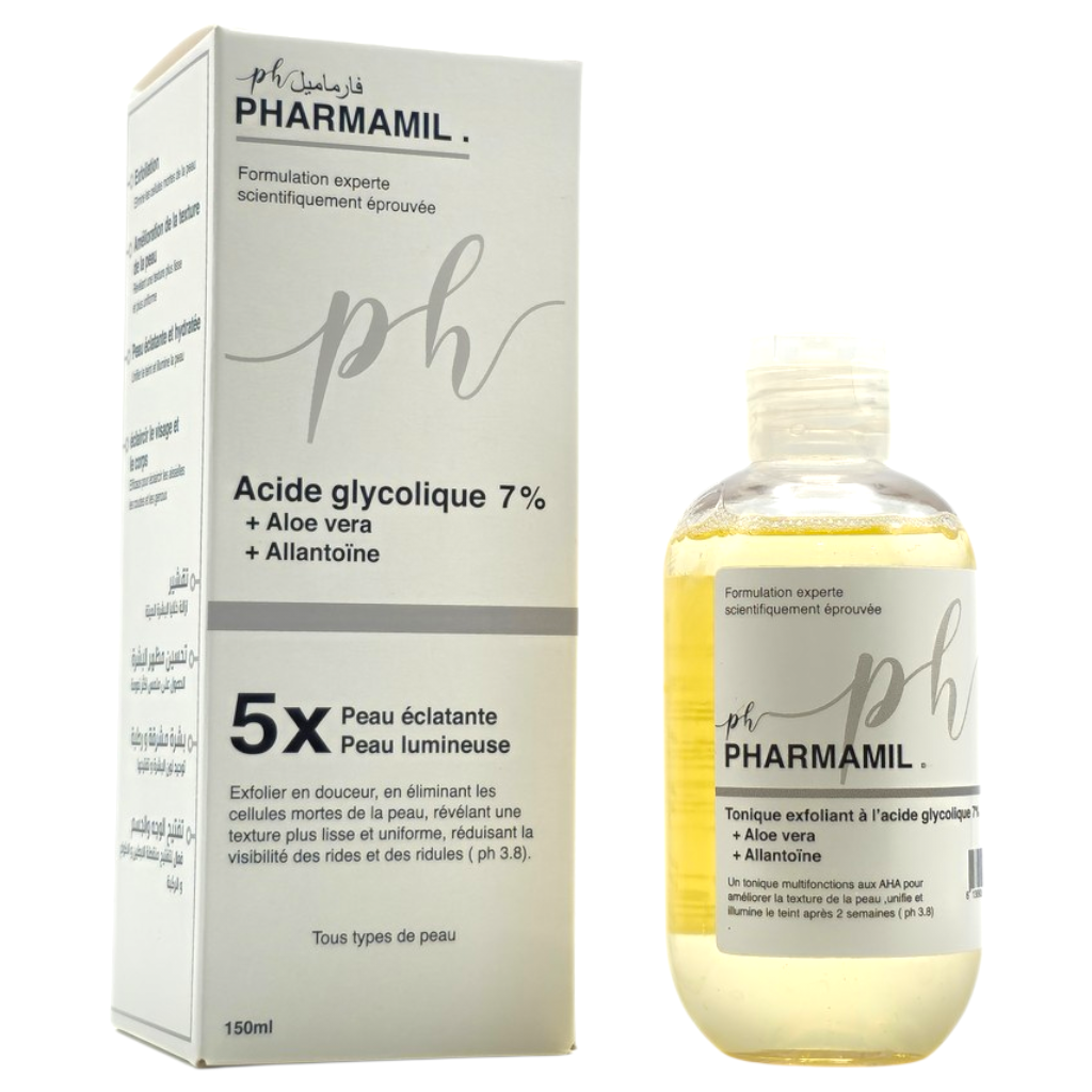 Pharmamil Acide Glycolique 7%+Aloe Vera+Allantoïne 5X Peau Éclatante Peau Lumineuse
