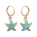 Boucles D’Oreilles Créoles Étoile De Mer Turquoise Dorées