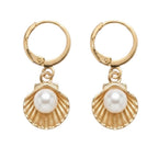 Boucles D’Oreilles Coquillage Dorées Avec Perle Élégante