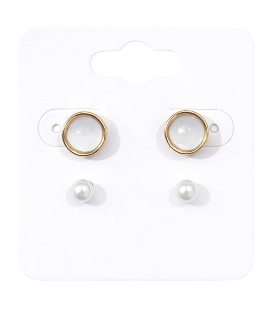 Parure Boucles D’Oreilles Perle Blanche & Cercle Doré
