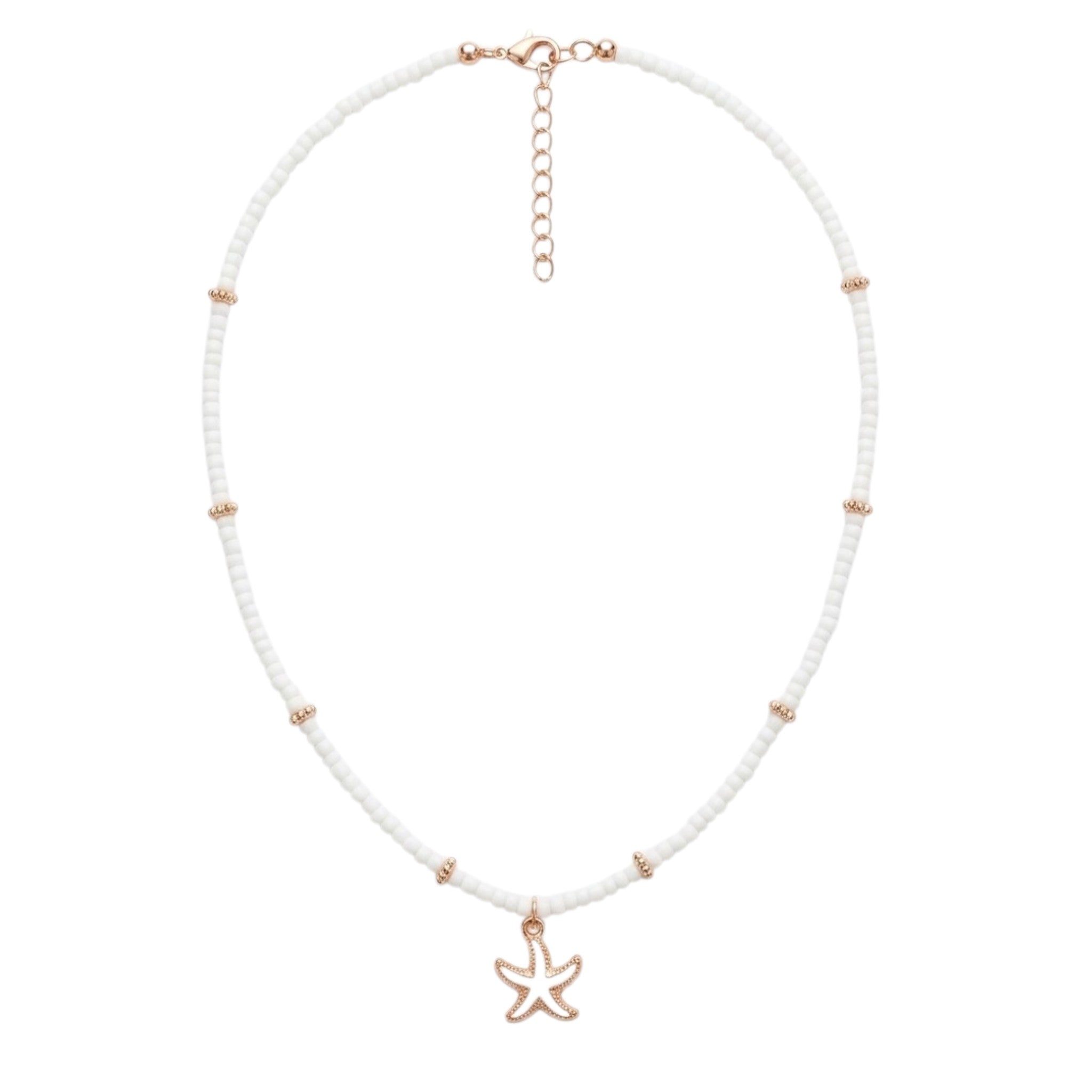 Collier Femme Perles Blanches Avec Pendentif Étoile De Mer Doré