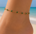 Bracelet De Cheville Doré Avec Pierres Vertes – Élégant & Chic